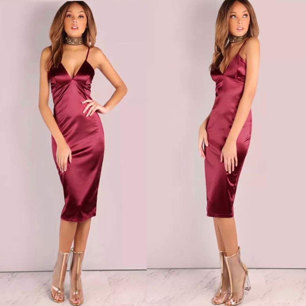 NWOT Satin Maroon/Wine Bodycon Dress